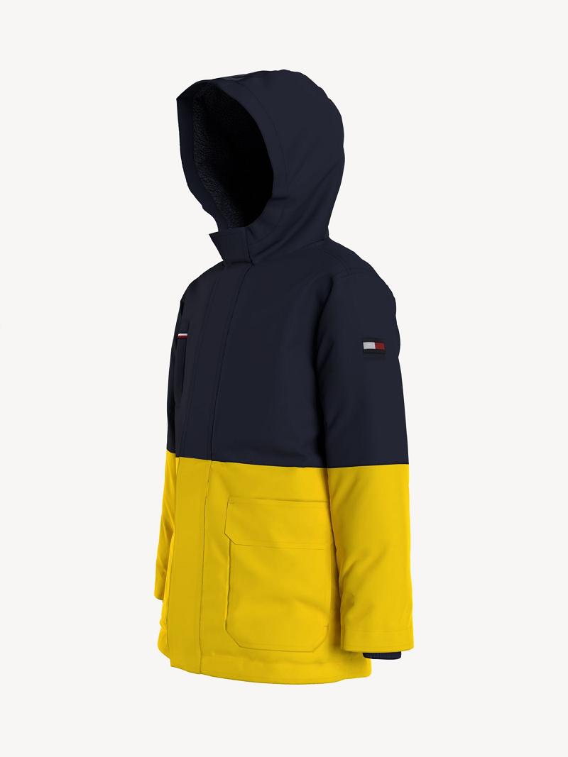 Fiú Tommy Hilfiger Sherpa-Bélelt Csuklyás Parka Kabát Fekete Sárga | HU 2128KOR